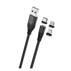 MAXLIFE töltőkábel 3in1 USB - lightning/Type-C/microUSB, mágneses, FEKETE 120760817 - Adatkábel
