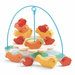 Djeco Stabilou Gleichgewichtsspiel, Holzspielzeug mit bunten Vögeln und einer Blumenbasis, für Kinder ab 2 Jahren - Schaukelpferde, Schaukeltiere und Entwicklungsspiele für Kinder im Kindergartenalter