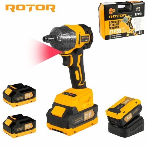 ROTOR RIW21 21V Șurubelniță cu impact fără fir, 320Nm, 2200 rot/min, 3300 BPM, 2 baterii, încărcător, accesorii