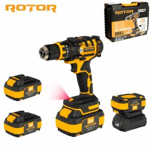ROTOR RDB21 21V akkumulátoros fúró-csavarozó 2 akkumulátorral és töltővel, 30 Nm nyomaték, 1350 ford./perc, kefe nélküli motor - Rotor