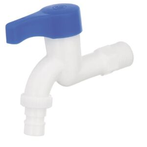 PLAMIX Mono-003 fehér műanyag kerti csap kék fogantyúval - Kerti kút és csap