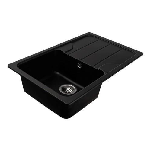 ELEFANT PREMIUM VERONA 7850 fekete gránit kompozit konyhai mosogató, ferde nézet