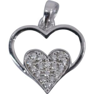 Pandantiv, Jolie Silver, Argint 925, Model Inima in Inima, Pietre Zirconiu, 20 x 15 mm, 1.2 g 120769925 - Pandantive damă