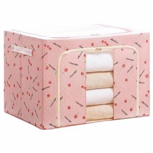 Flippy hajtogatható tároló doboz cipzárral, 66L, cseresznye mintás, rózsaszín - Gardrób rendszerező