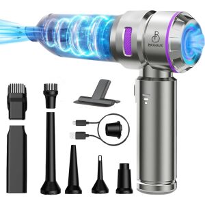 Mini autós porszívó, Bragus, teljesítmény 16000 PA, akkumulátor 6000 mAh, 120W, 90000 RPM, 3 szűrővel, kefe nélküli motor, 3 sebesség, száraz szívás/fúj/porszívó otthonra és autóra, szürke-li