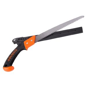 Kézifűrész, biztonsági tokkal, műanyag nyéllel, teljes hossza 49cm, penge 30cm, fekete-narancs színű 120788085 - Kézi fűrész