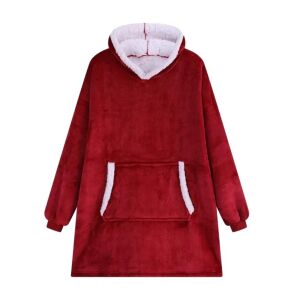 Červená nosená deka s kapucňou a veľkým vreckom, pohľad spredu - Posteľná bielizeň