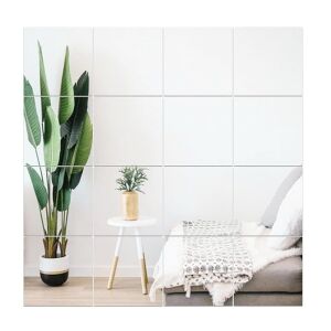 16 darabos készlet öntapadós akril tükör, fali dekorációhoz, 20x20cm, ezüst színben