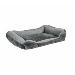Pat de câine dreptunghiular gri și alb cu interior moale, pufos și bază antiderapantă - Paturi pentru câini