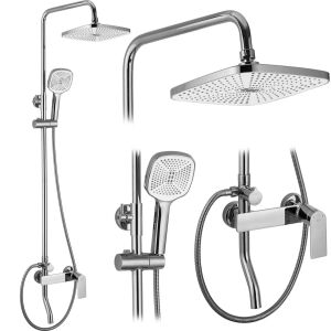 REA STORM CHROME Duschset mit quadratischer Duschbrause und Handbrause, verchromt - Brausegarnitur