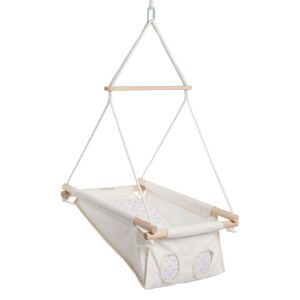 Люлка за бебе Chill&Smile, рамка от естествено дърво, бяла памучна тъкан със звезден модел, за бебета и малки деца - Вътрешна бебешка количка