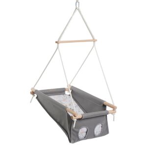 Huśtawka dla niemowląt Chill and Smile, szara z nadrukiem słonia, drewniana rama, wisząca z sufitu - Kryty wózek dziecięcy