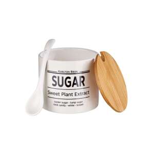 KARLTON BROS. cukortartó kanállal, fehér kerámia bambusz fedővel - Bros