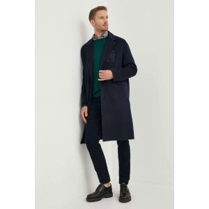Męski płaszcz wełniany Tommy Hilfiger w kolorze granatowym, widok z przodu - Tommy Hilfiger