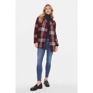 Palton Tommy Hilfiger cu două rânduri de nasturi, roșu și alb cu model în carouri, vedere din față - Modă și îmbrăcăminte