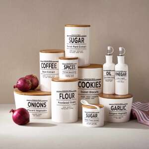 KARLTON BROS. konyhai tárolóedények szett, beleértve a cukor, liszt, fűszerek, kávé, keksz, hagyma, fokhagyma, olaj és ecet tárolókat - Bros