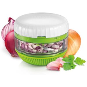 Tescoma Handy weißer manueller Zerkleinerer mit Zwiebeln und Knoblauch - Handhäcksler