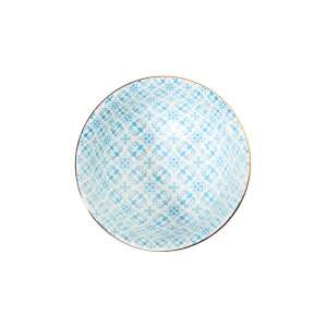 ORNAMENTS porcelán tálka kék és arany mintával, felülnézet - Tál