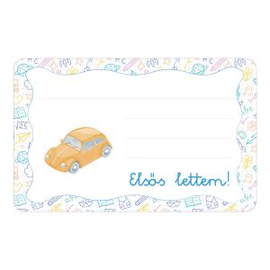 Sárga autó ovis jellel öntapadós füzet cimke 120890899 - Füzetcímke