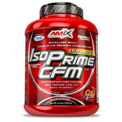 AMIX Nutrition IsoPrime CFM Tejsavó Fehérje Izolátum, 2000g Eper Ízű, 90% Fehérje, Alacsony Zsírtartalmú, Aszpartám Mentes, Hideg Hőmérsékleten Feldolgozott, Digizeme Többenzimes Komplex - Fehérje