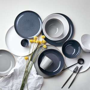 NATIVE kőedény szett, szürkéskék, tartalmaz tányérokat, tálakat és bögréket - Tál