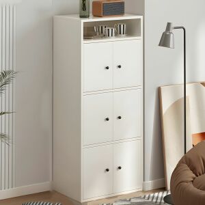 Comodă pentru dormitor, living, mobilier dulap cu 6 uși, 60 x 34 x 138 cm, alb FZ06 145680924 - Mobilier de living