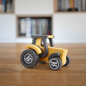 Stavebnica traktora Nathan Croc Toys, žltý traktor s čiernymi kolesami - Autá a vozidlá