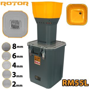 ROTOR RM55L gabonamóló 5 szitával, 2mm, 3mm, 4mm, 6mm, 8mm, 55L kapacitás, 1500W, 19000 fordulat/perc - Rotor