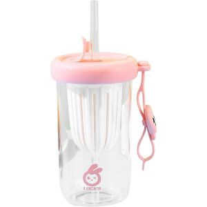 Pahar din silicon, cu capac si pai, pentru copii, KipHome, anti-cadere, compartiment pentru fructe/ceai/gheata, rezistent la temperaturi inalte, 500ml, Roz, 14.5x8.8x20 cm 120900600 - Hrănire