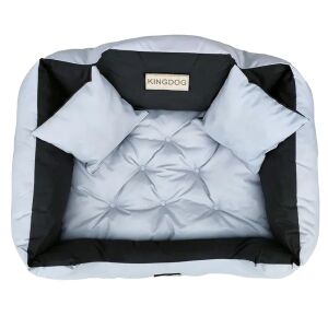 KingDog kutyafekhely, világos szürke, M méret, 75x65cm, két párnával - Kutyafekhely