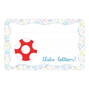 Piros pöttyös labda ovis jellel öntapadós füzet cimke 120942827 - Füzetcímke