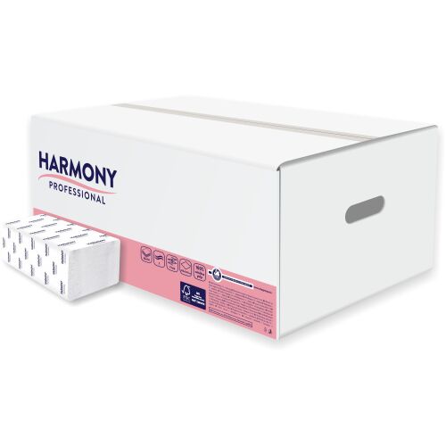 Harmony Professional Z-hajtogatott kéztörlő, 2 rétegű, fehér, 150 lap/csomag, kartonnal együtt - Takarító eszköz