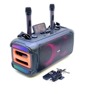 Boombox Player Audio Portabil Difuzor Bluetooth Mare Petrecere 60W cu EQ WGY-2366, difuzor negru cu două microfoane, telecomandă și adaptor - Boxe Portabile