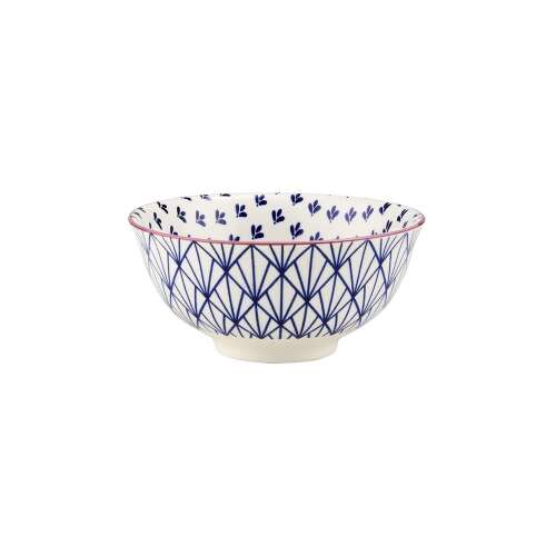 ORNAMENTS porcelán tálka kék-fehér geometrikus mintával - Tál
