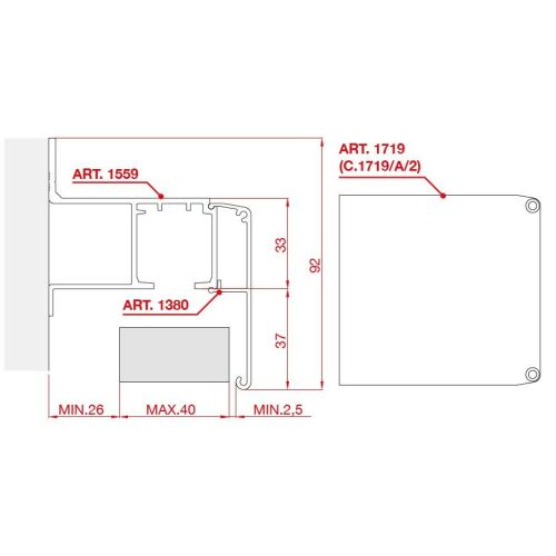 TERNO 1719/A/2 tolóajtó profil végzáró méretekkel