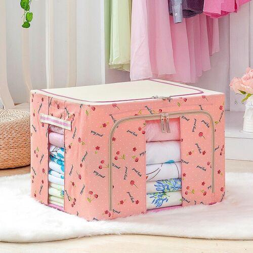 Faltbare Aufbewahrungsbox, Flippy, 24 L, Oxford-Stoff, 40 x 30 x 20 cm, Frontfenster, 2 Zugangstüren mit beidseitigem Reißverschluss, Metallrahmen, stabile Bodenstütze aus Kunststoff, Kirschd