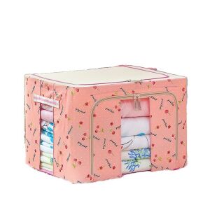 Flippy 66L Faltbarer Aufbewahrungskasten mit Kirschendruck, Rosa, 2 Türen, 2 Fenster, Metallrahmen, Kunststoffsockel - Aufbewahrungsboxen und -körbe