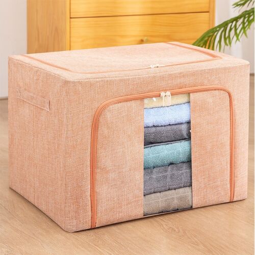 Összecsukható tároló doboz cipzárral, Flippy, 66L, textil, 50x40x33 cm, fém váz, stabil műanyag talp, poros rózsaszín, 2-es modell