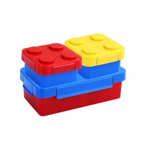 Zestaw interaktywnych pudełek na lunch Flippy, czerwony, żółty, niebieski, design lego, 3 pojemniki - Przechowywanie zabawek