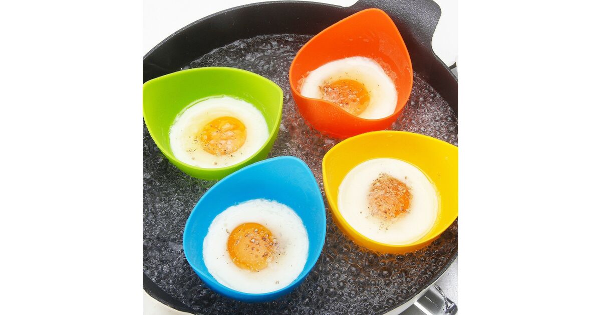 Set 4 forme pentru oua posate KipHome, din silicon rezistent la temperatura mare, usor de utilizat, multicolor 120955264
