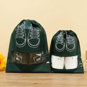 Zöld cipőtároló zsák átlátszó ablakkal, tökéletes utazáshoz vagy otthoni tároláshoz - Cipővédő