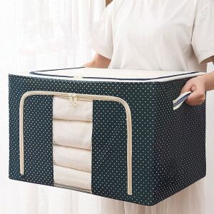 Cutie de Depozitare Pliabilă Flippy 100L cu Fermoar, Albastru Marin cu Buline - Depozitare și organizare