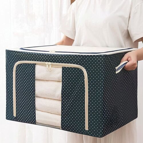 Сгъваема кутия за съхранение Flippy 100L с цип, тъмносиня на точки