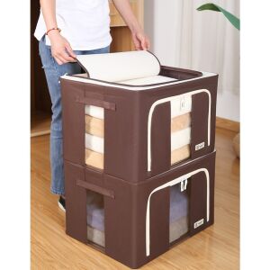 Braune faltbare Aufbewahrungsbox mit Fenster und Doppelreißverschluss, Flippy, 66L, 50x40x33 cm, Metallrahmen, wasserdicht, für Kleidung, Spielzeug, Decken und mehr - Lagerung & Organisation