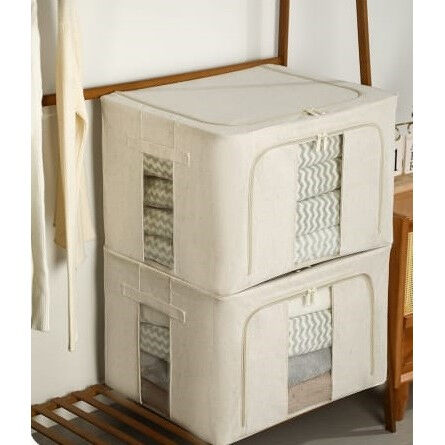 Сгъваема кутия за съхранение, KeepHome, с прозорец и двоен цип, 66 л, първокласен текстил, 50x40x33 см, метална рамка, водоустойчива, текстурирано...