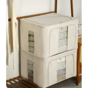 Set mit zwei faltbaren Aufbewahrungsboxen mit klaren Fenstern, ideal zum Organisieren von Kleidung, Decken und anderen Gegenständen in Ihrem Kleiderschrank. Flippy Aufbewahrungsboxen mit Doppelreißverschlüssen, aus hochwertigem Stoff mit einem Metallrahmen. - Aufbewahrungsboxen und -körbe