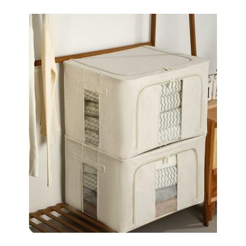 Set mit zwei faltbaren Aufbewahrungsboxen mit klaren Fenstern, ideal zum Organisieren von Kleidung, Decken und anderen Gegenständen in Ihrem Kleiderschrank. Flippy Aufbewahrungsboxen mit Doppelreißverschlüssen, aus hochwertigem Stoff mit einem Metallrahmen.