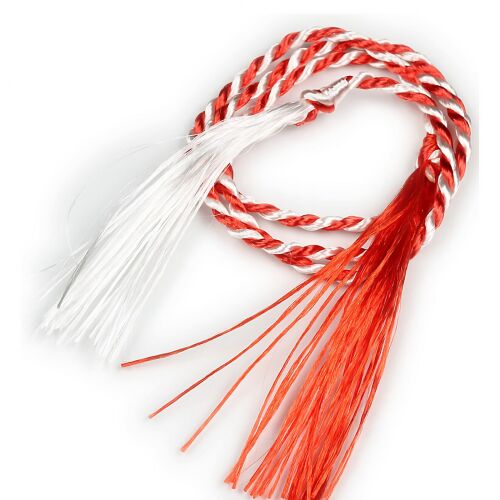 Piros és fehér fonott zsinór rojtokkal, Snur Martisor 1 M, 2 mm - Kötöző zsinór
