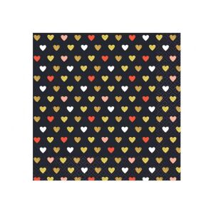 Szerelem XOXO Fekete szalvéta arany, fehér és piros szívekkel - Godan
