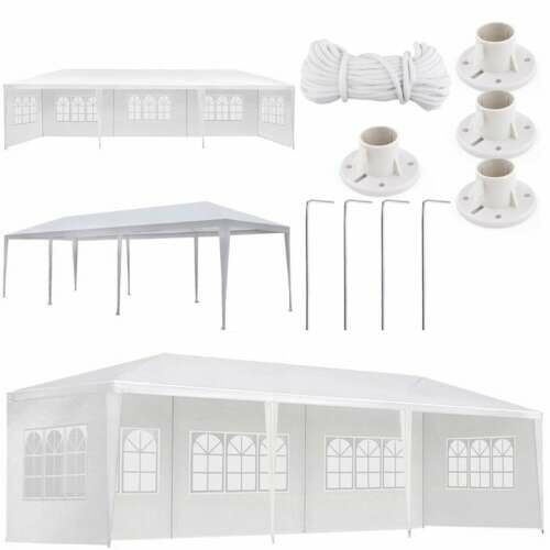 Italform 3x9m white garden gazebo with sidewalls, ropes and pegs